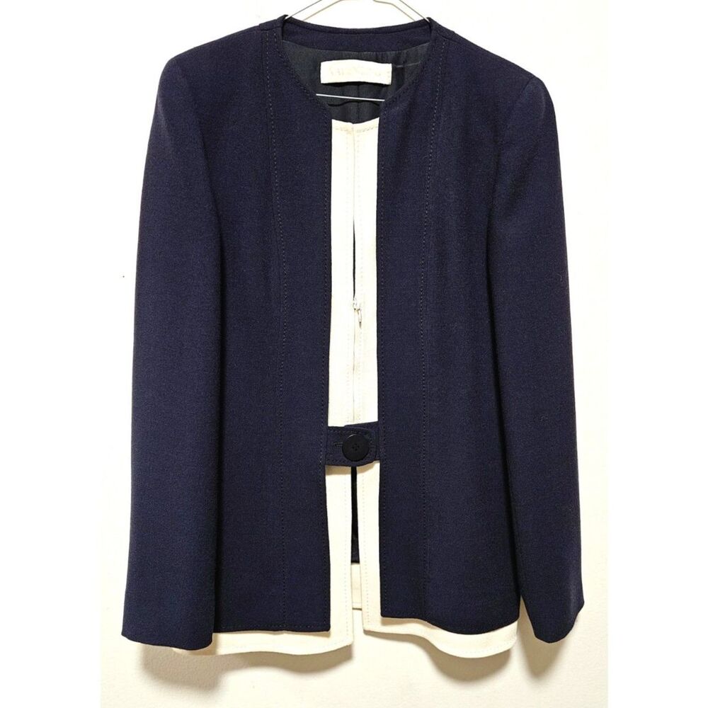 Vintage Valentino Collarless Jacket Navy - Cream Colorblock Blazer Quiet Luxury